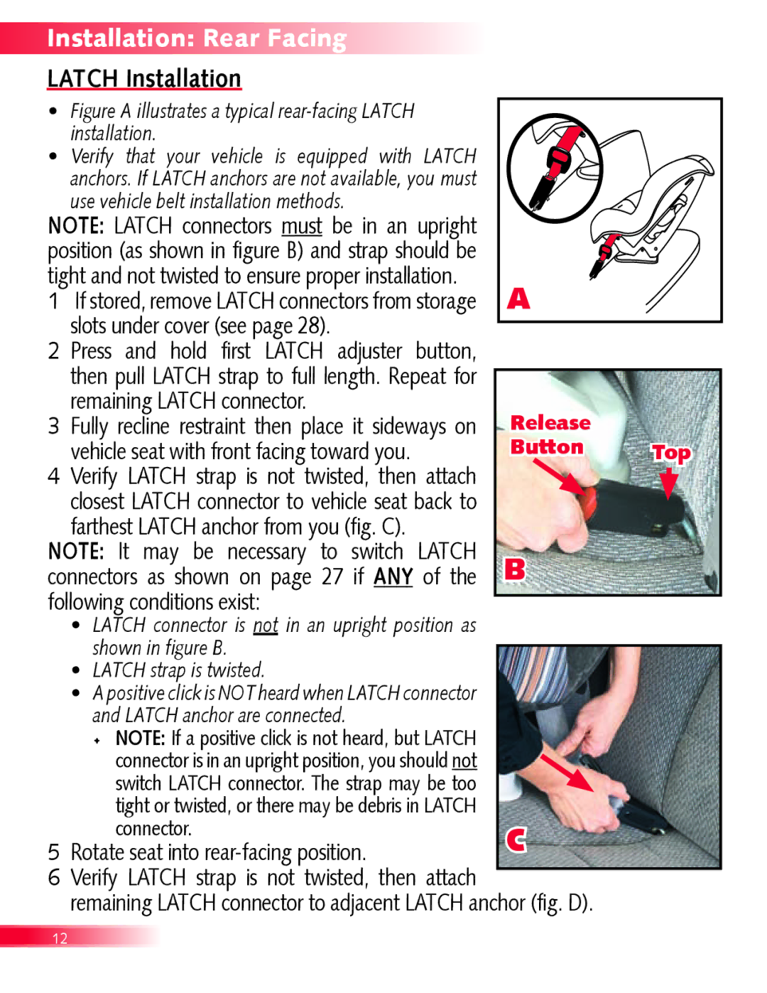 Britax Boulevard manual Installation Rear Facing, Latch Installation 