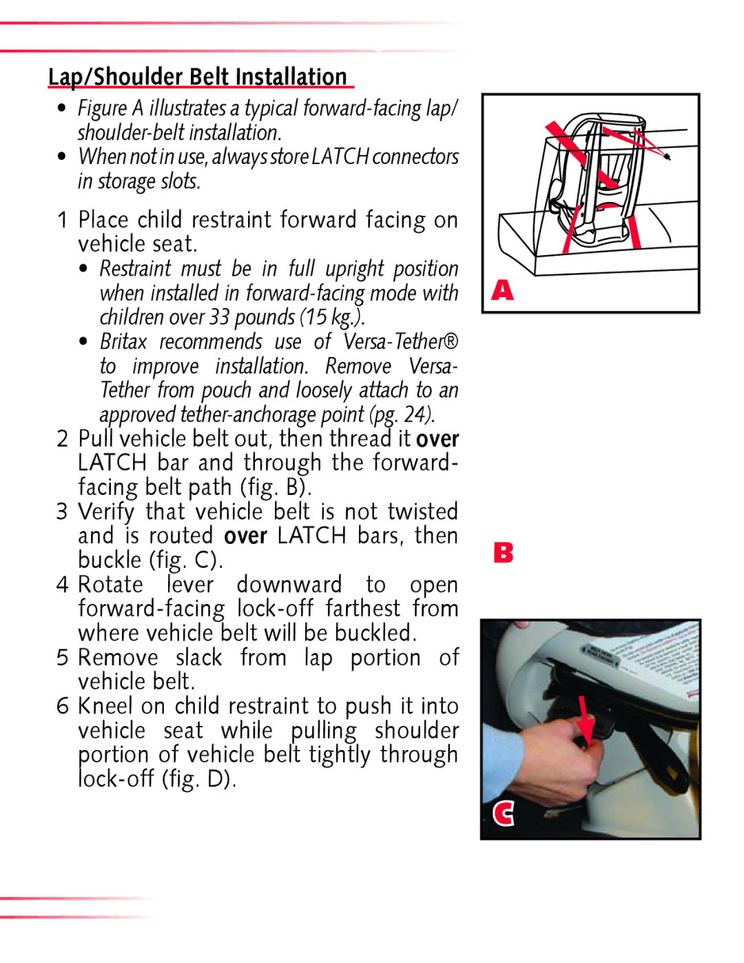 Britax Boulevard manual 1Place child restraint forward facing on vehicle seat 