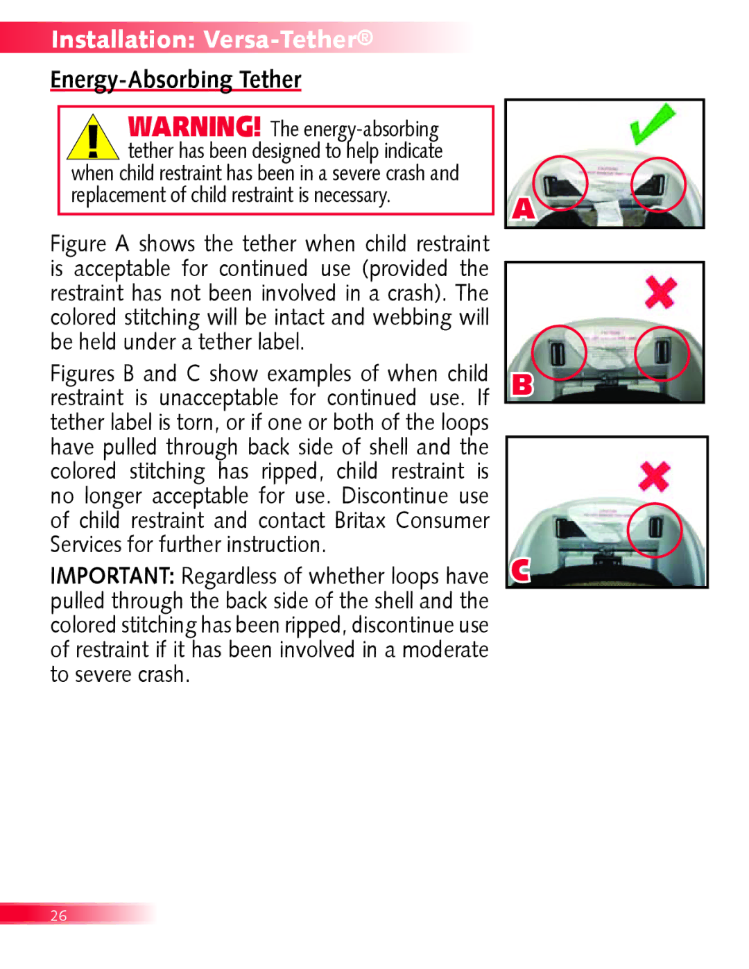 Britax Boulevard manual Rip-Stitch Tether, Energy-Absorbing Tether 