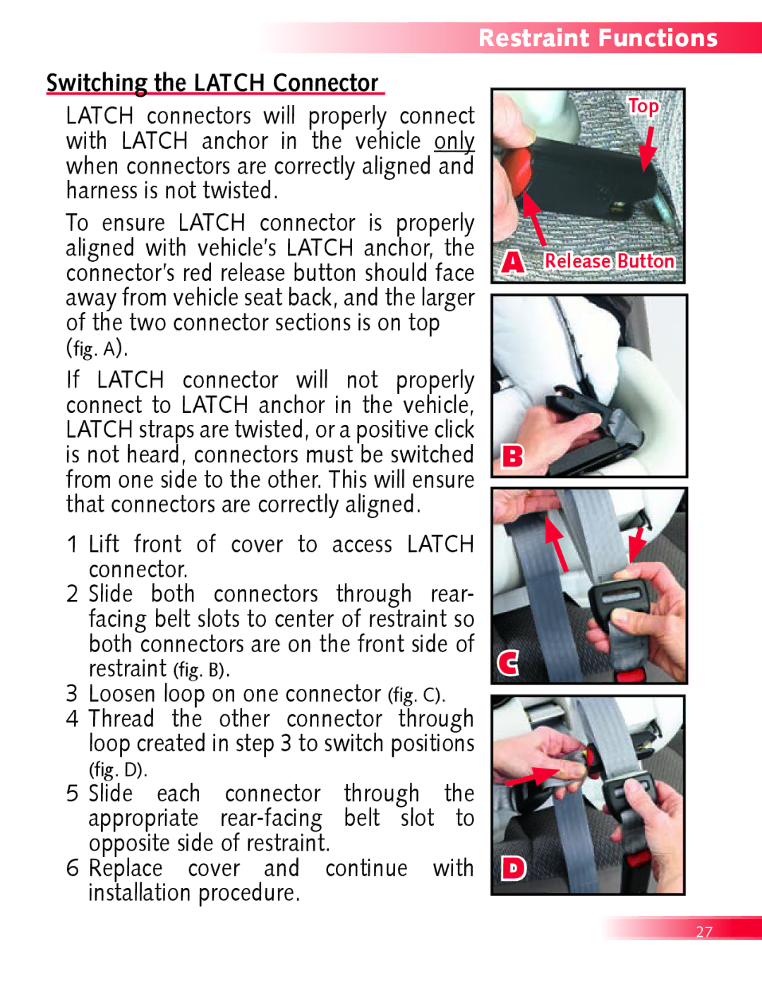 Britax Boulevard manual Restraint Functions, Switching the Latch Connector 