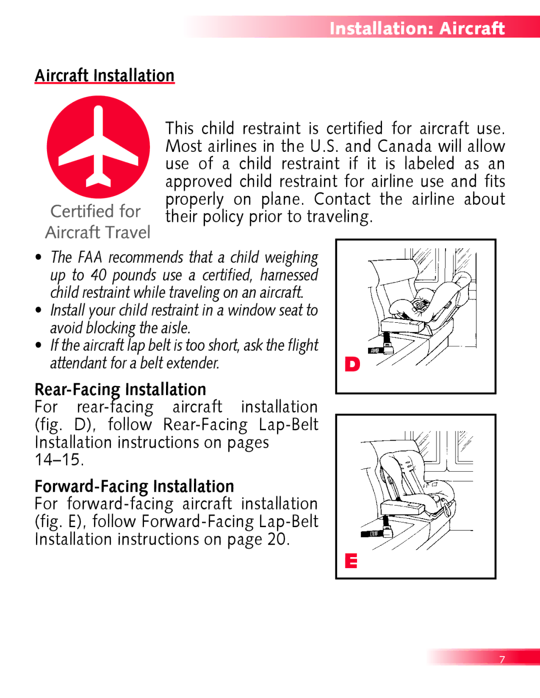 Britax Boulevard manual Installation Aircraft, Aircraft Installation, Rear-Facing Installation, Forward-Facing Installation 