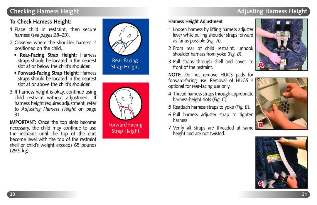 Britax Britix Marathon manual Checking Harness Height, Adjusting Harness Height, To Check Harness Height 