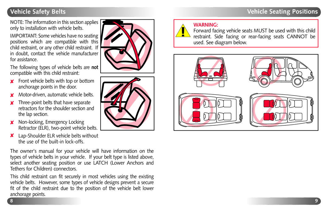 Britax Britix Marathon manual Vehicle Safety Belts, Vehicle Seating Positions 