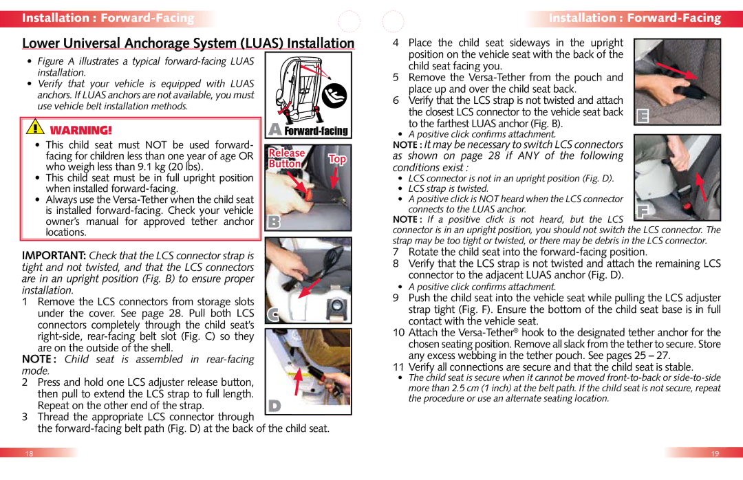 Britax Child Seat manual This child seat must not be used forward, Who weigh less than 9.1 kg 20 lbs, Locations 