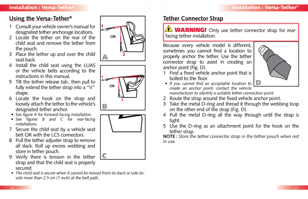 Britax Child Seat manual Using the Versa-Tether, Tether Connector Strap 