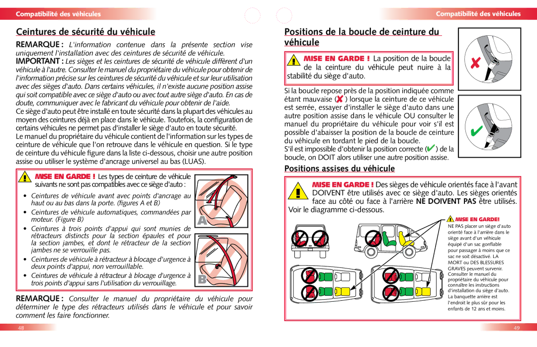 Britax Child Seat manual Ceintures de sécurité du véhicule, Positions de la boucle de ceinture du Véhicule 