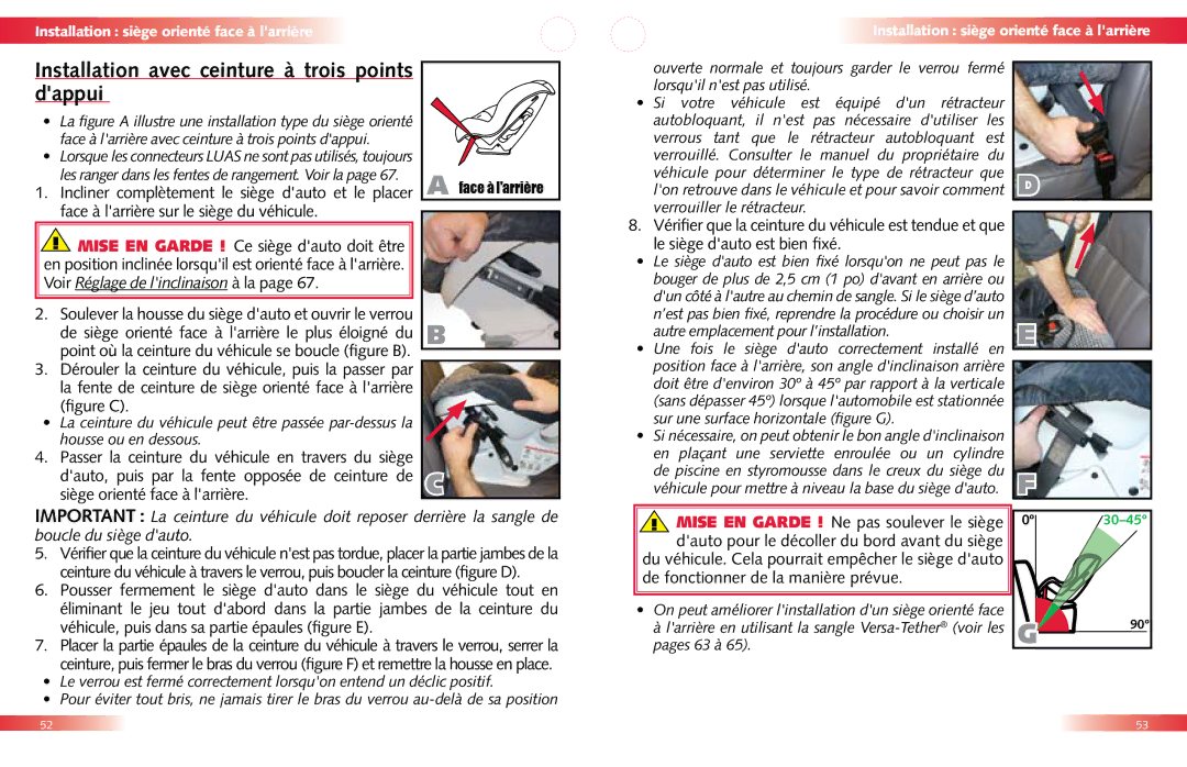 Britax Child Seat manual Installation avec ceinture à trois points dappui 