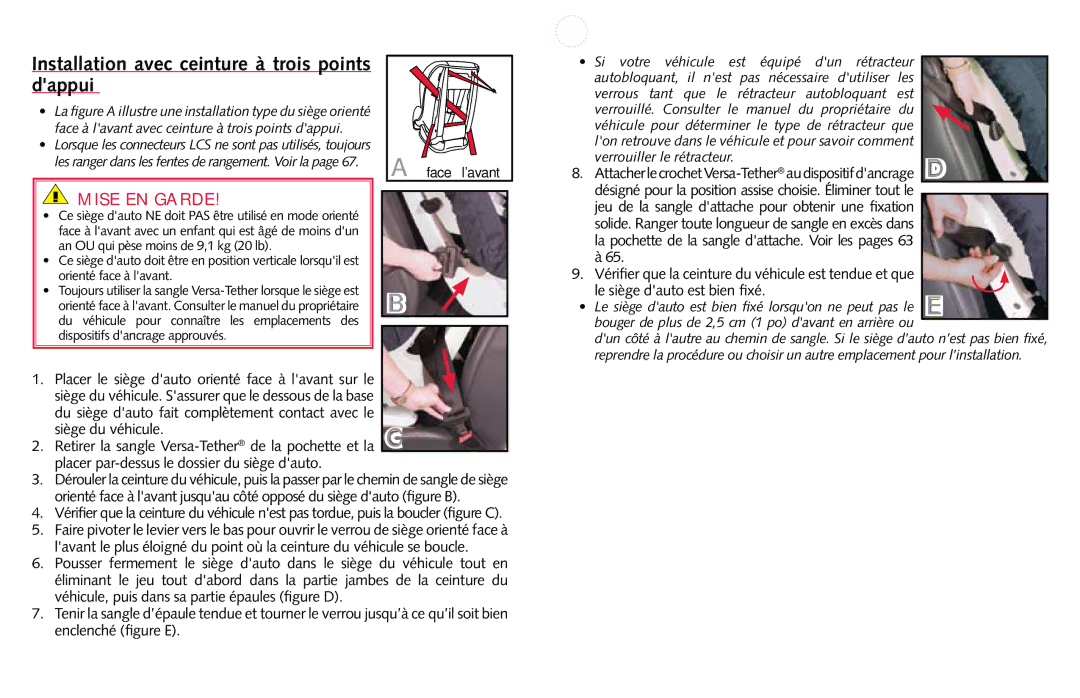 Britax Child Seat manual Face à lavant avec ceinture à trois points dappui, Verrouiller le rétracteur 