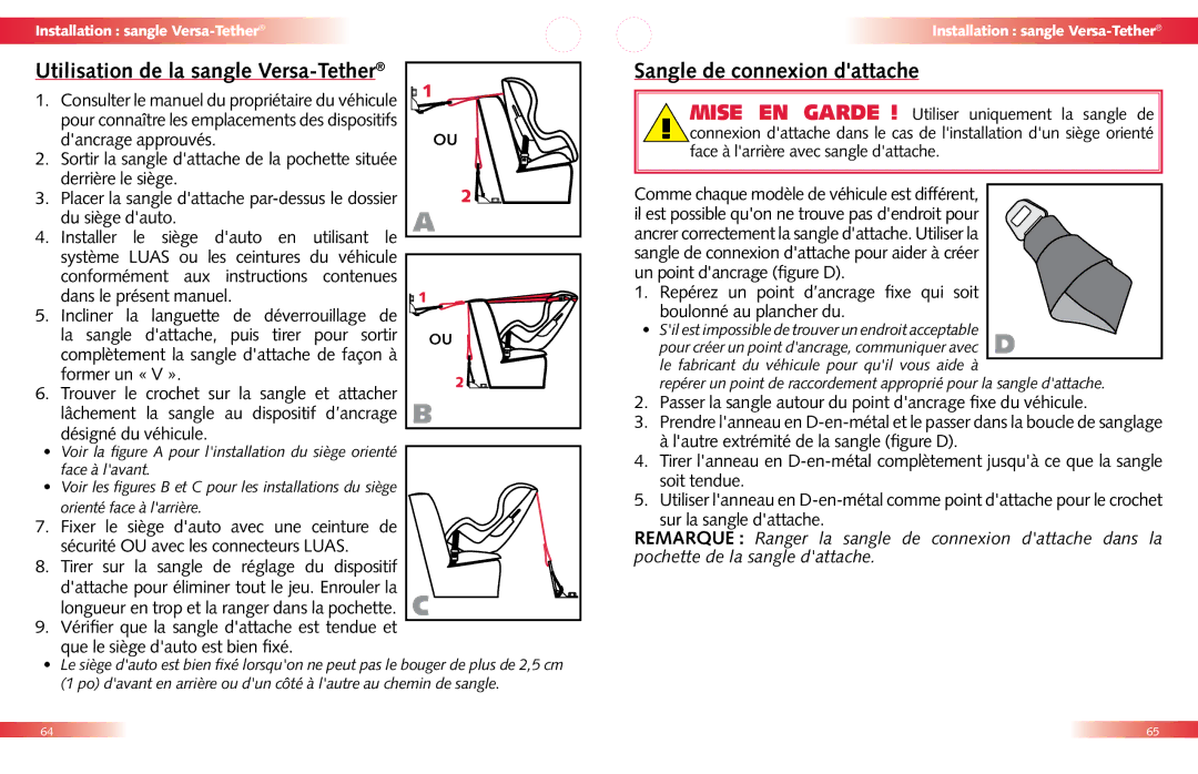 Britax Child Seat manual Sangle de connexion dattache, Utilisation de la sangle Versa-Tether, Sur la sangle dattache 