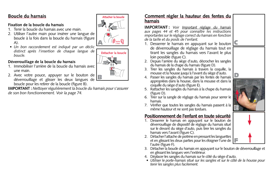 Britax Child Seat manual Boucle du harnais, Tenir la boucle du harnais avec une main 