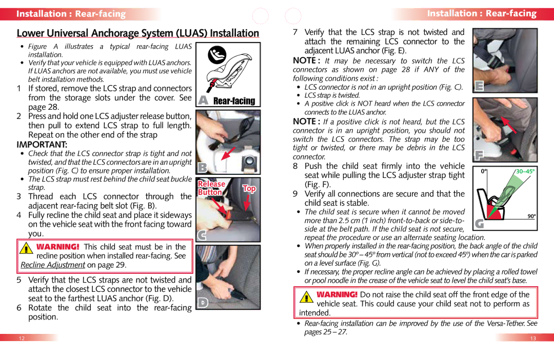 Britax Child Seat manual Lower Universal Anchorage System Luas Installation, If stored, remove the LCS strap and connectors 