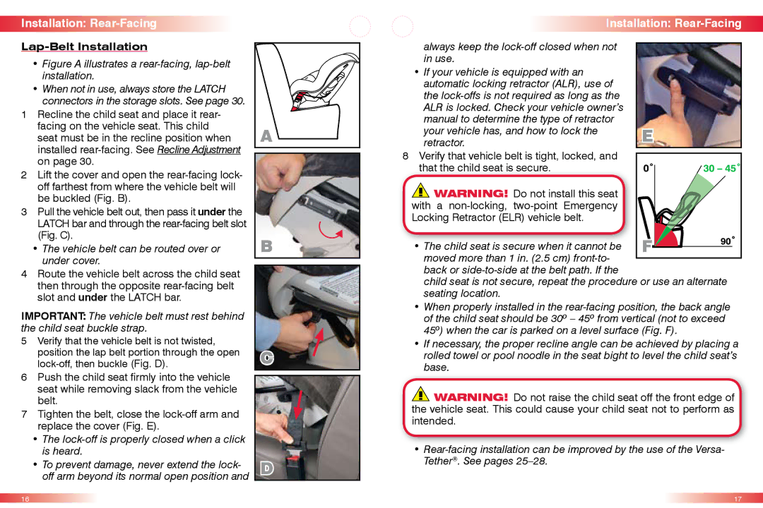 Britax CS manual Lap-Belt Installation, Figure a illustrates a rear-facing, lap-belt installation 