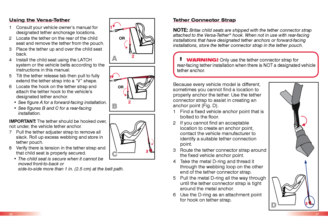 Britax CS manual Using the Versa-Tether, Tether Connector Strap 