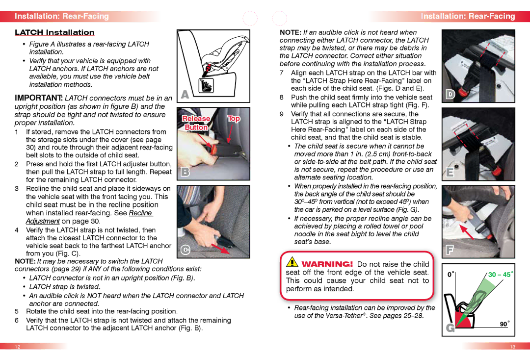 Britax CS manual Installation Rear-Facing, Latch Installation 