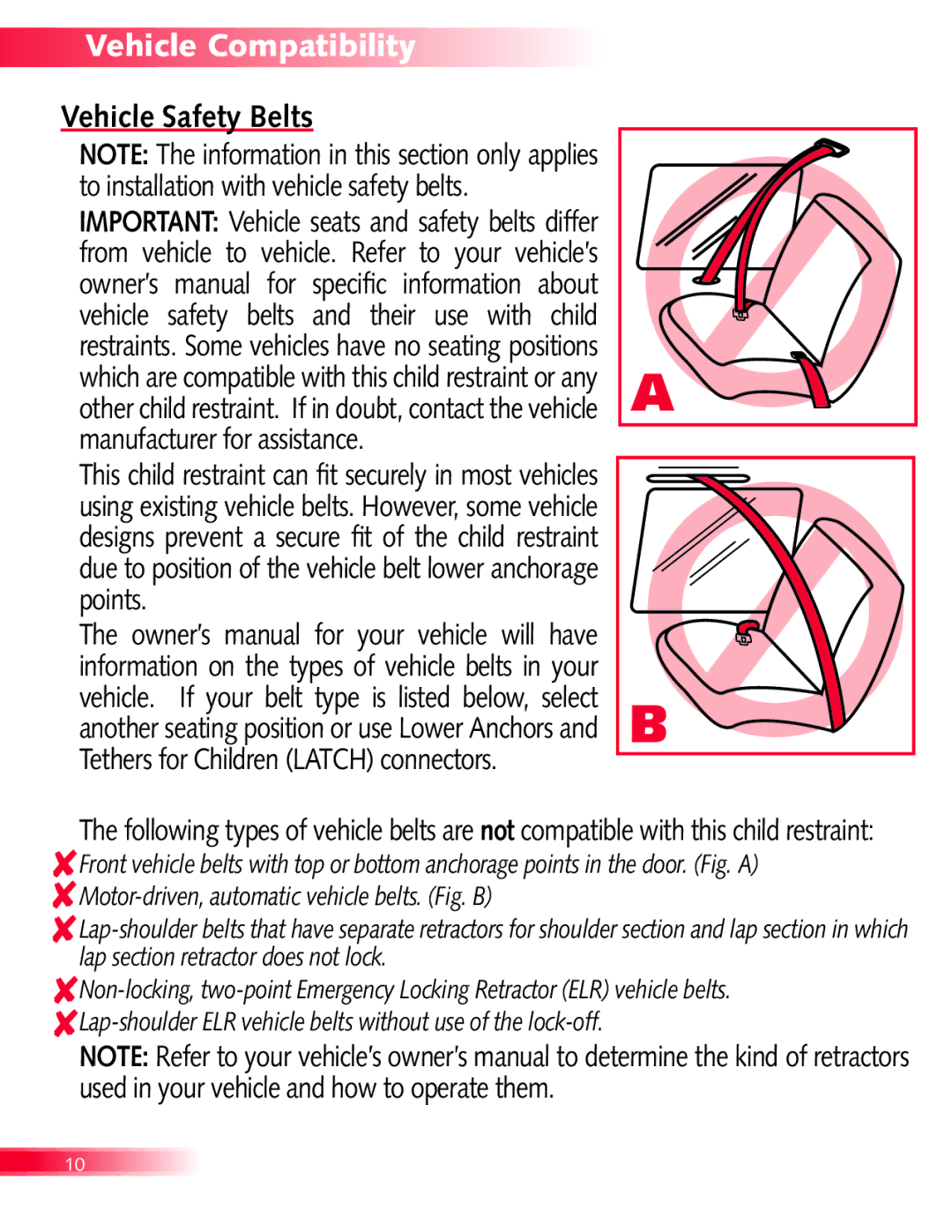 Britax Diplomat manual Vehicle Compatibility, Vehicle Safety Belts 