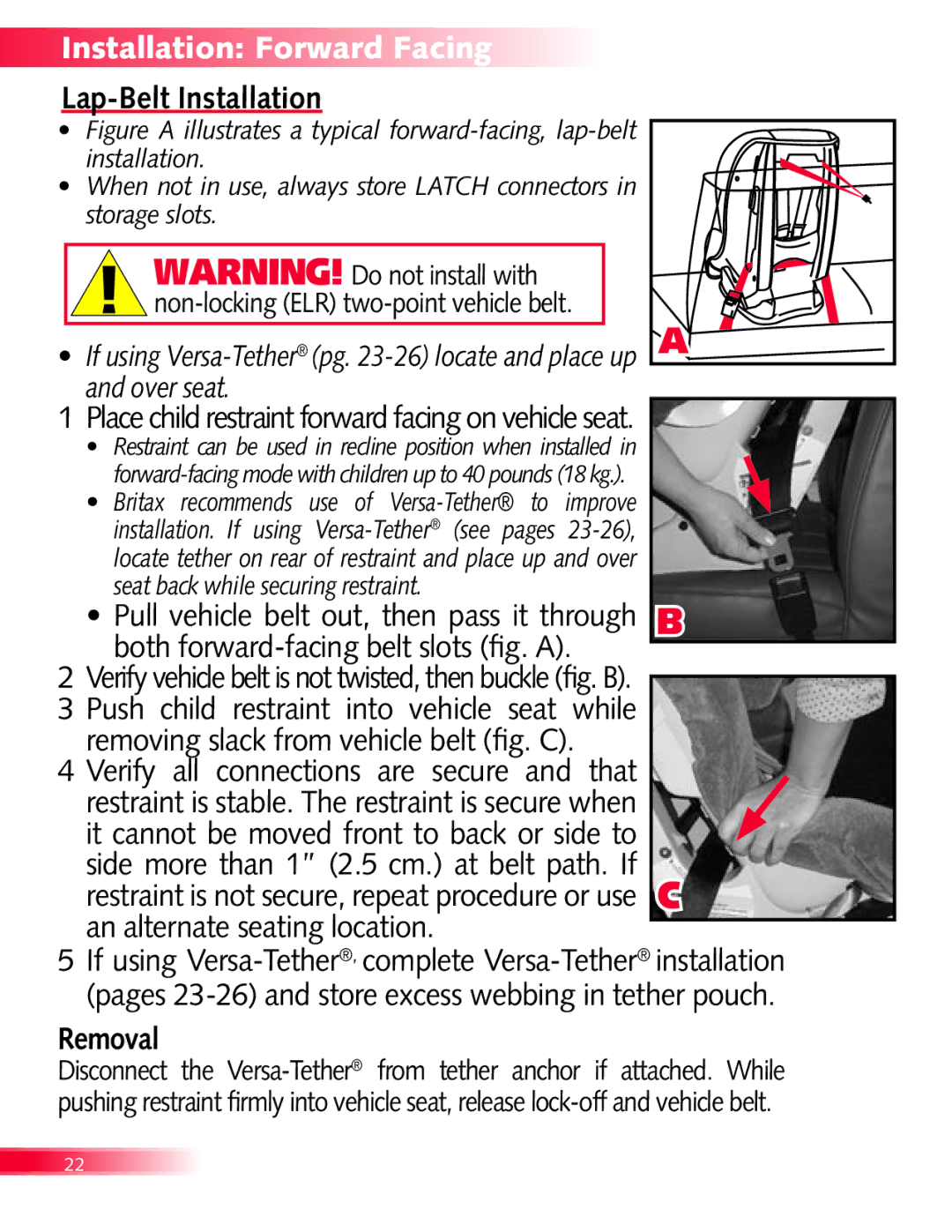 Britax Diplomat manual Lap-Belt Installation 