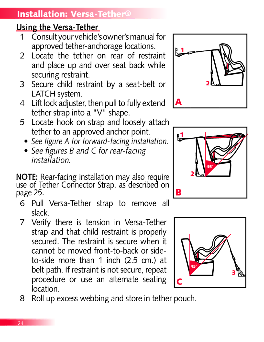 Britax Diplomat manual Using the Versa-Tether, Tether strap into a V shape, Tether to an approved anchor point 