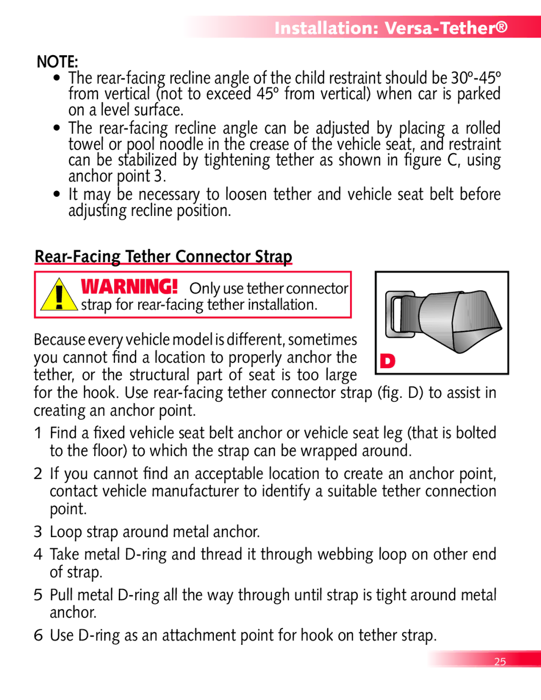 Britax Diplomat manual Rear-Facing Tether Connector Strap 