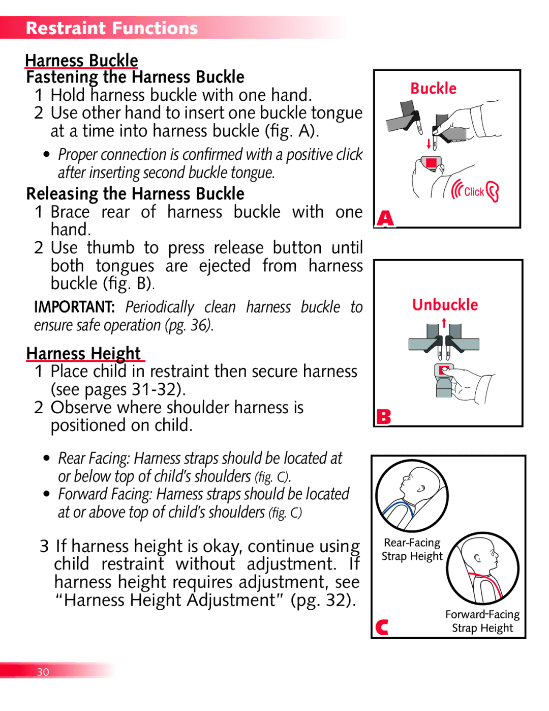 Britax Diplomat manual Harness Buckle Fastening the Harness Buckle, 1Hold harness buckle with one hand, Harness Height 