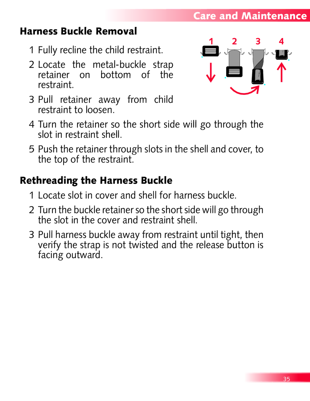 Britax Diplomat manual Harness Buckle Removal, Rethreading the Harness Buckle 