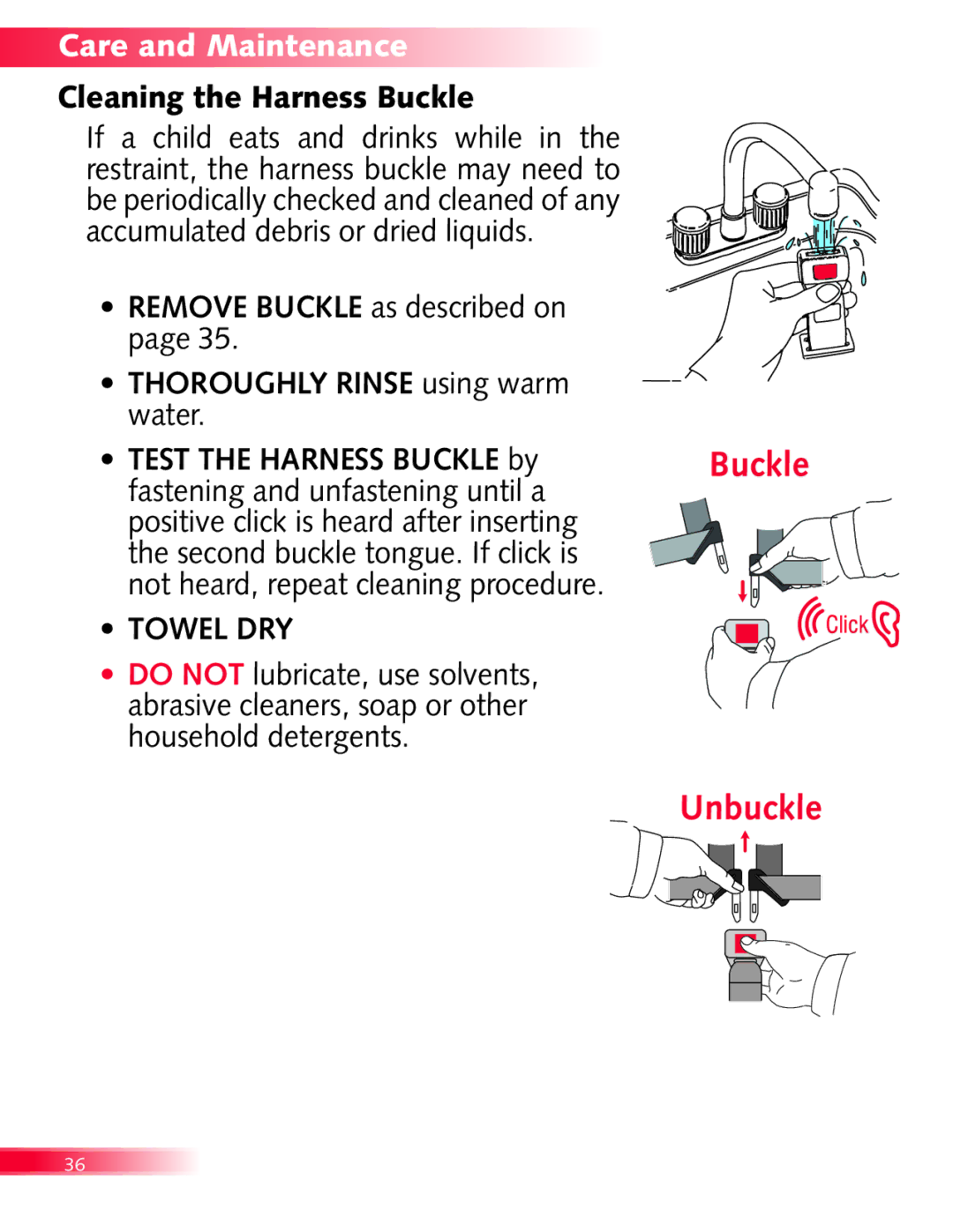 Britax Diplomat manual Cleaning the Harness Buckle 