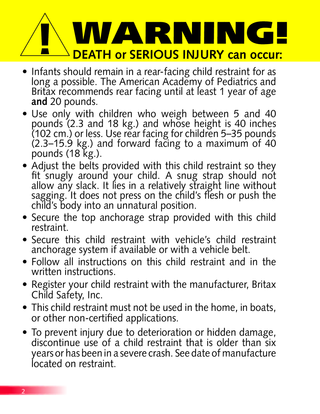 Britax Diplomat manual Death or Serious Injury can occur 