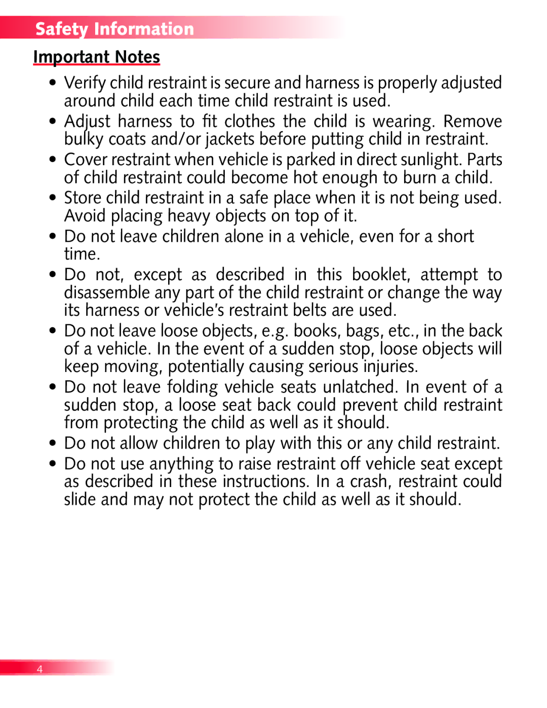 Britax Diplomat manual Safety Information, Important Notes 