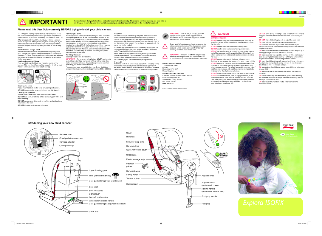 Britax ISOFIX manual No child seat is escape proof, Looking after your child seat, Cleaning the cover, Removing the cover 