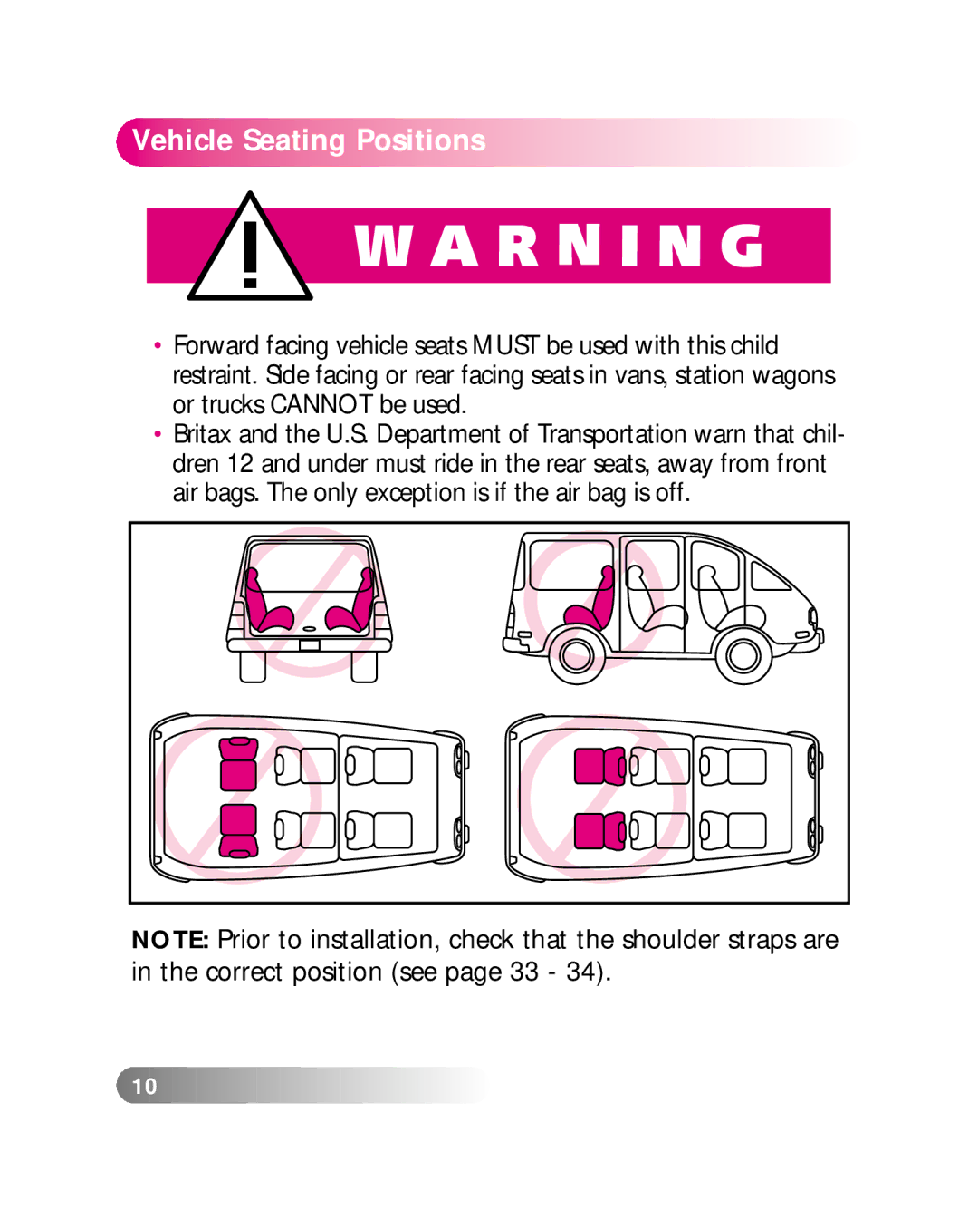 Britax LATCHANCHOR manual Vehicle Seating Positions 