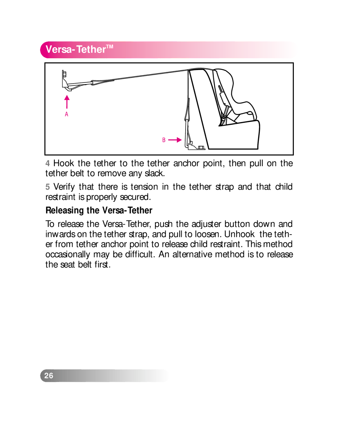 Britax LATCHANCHOR manual Versa Tether TM, Releasing the Versa-Tether 