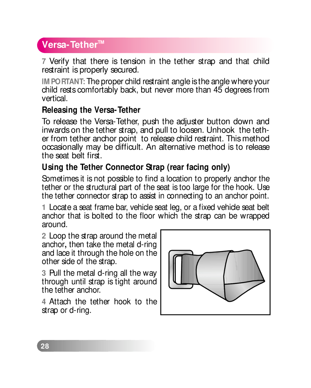 Britax LATCHANCHOR manual Using the Tether Connector Strap rear facing only 