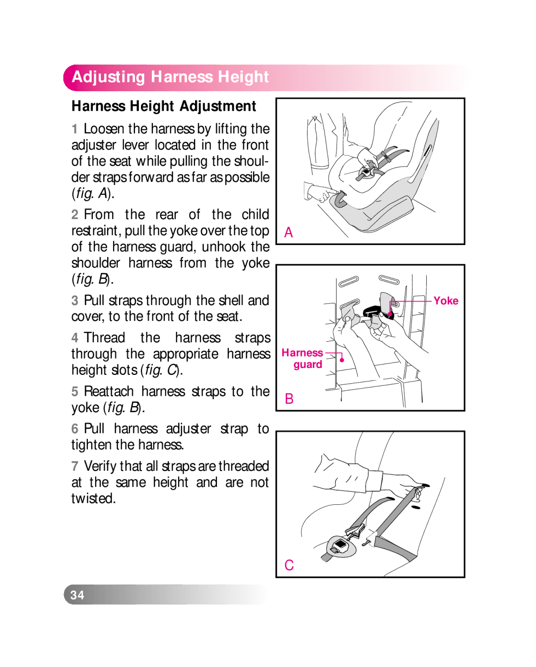 Britax LATCHANCHOR manual Adjusting Harness Height, Harness Height Adjustment 