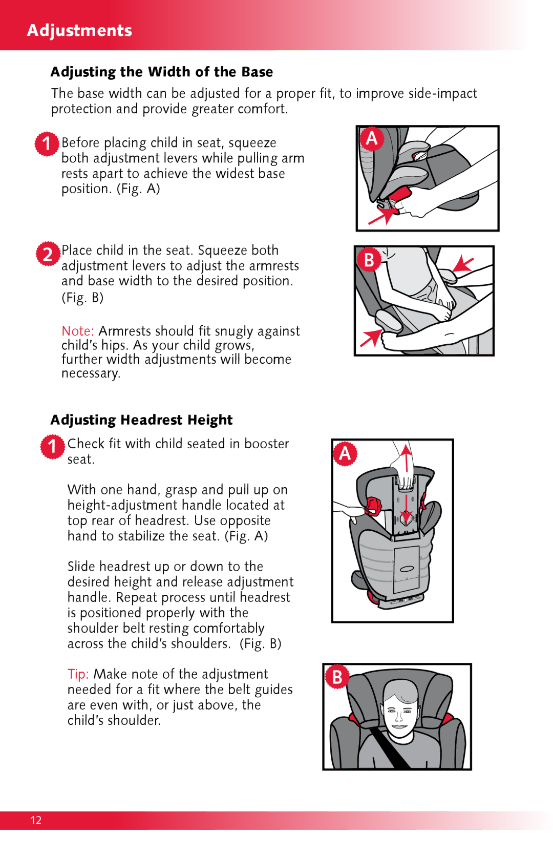 Britax Monarch manual Adjusting the Width of the Base, Fig. B 