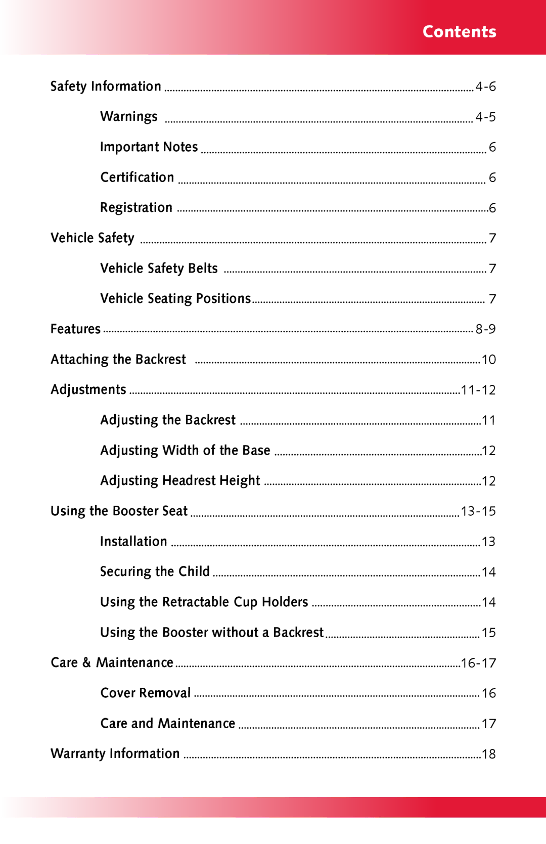 Britax Monarch manual Contents 