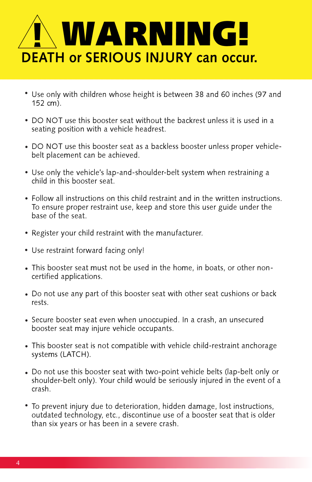 Britax Monarch manual Death or Serious Injury can occur 