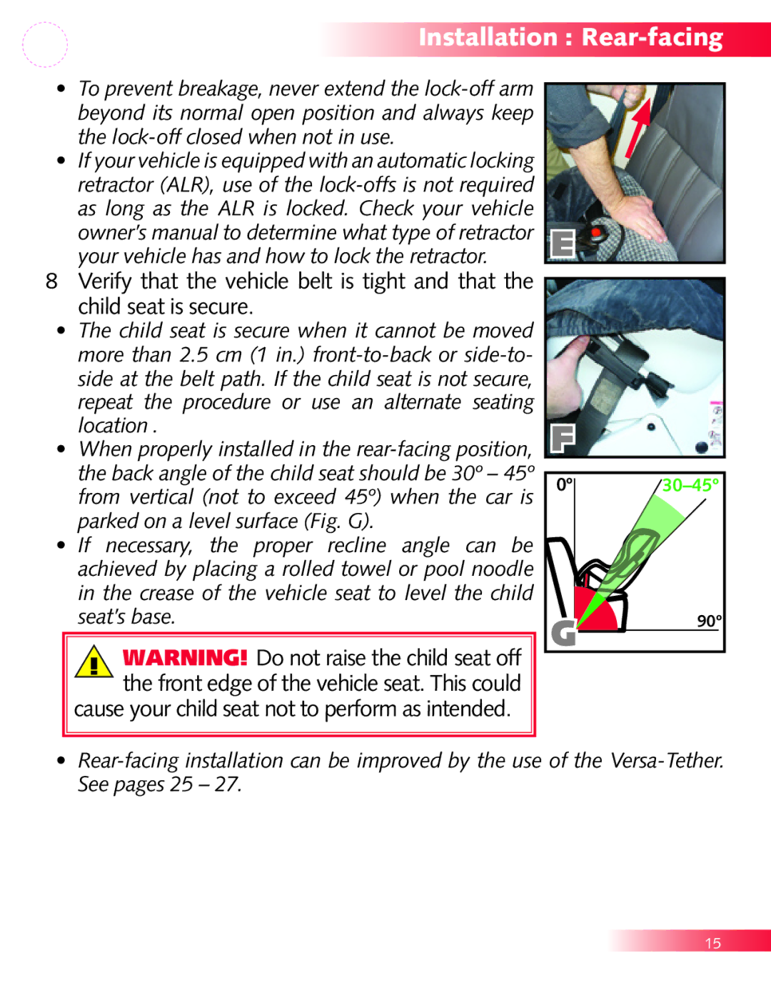 Britax P321900 manual Installation Rear-facing 