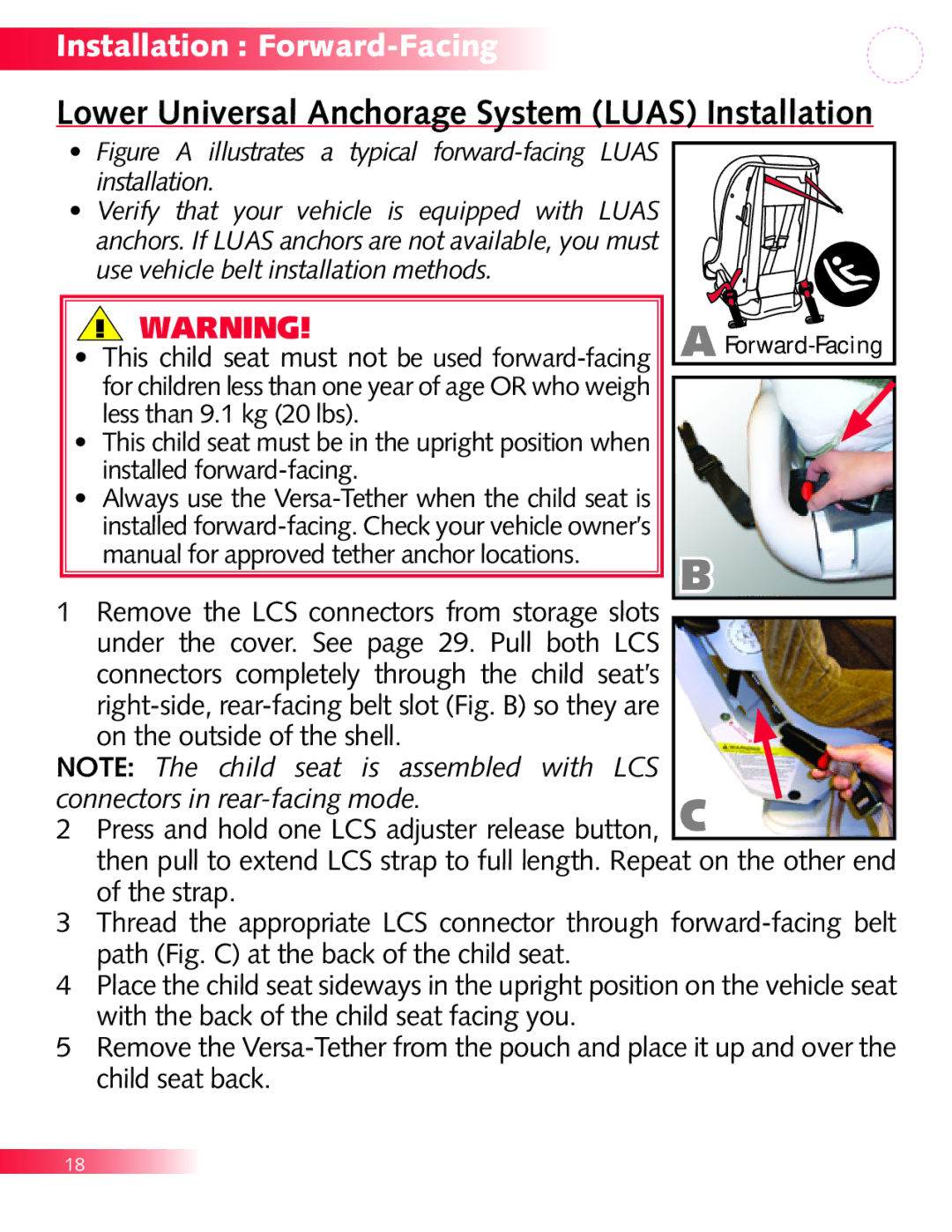 Britax P321900 manual Lower Universal Anchorage System Luas Installation 