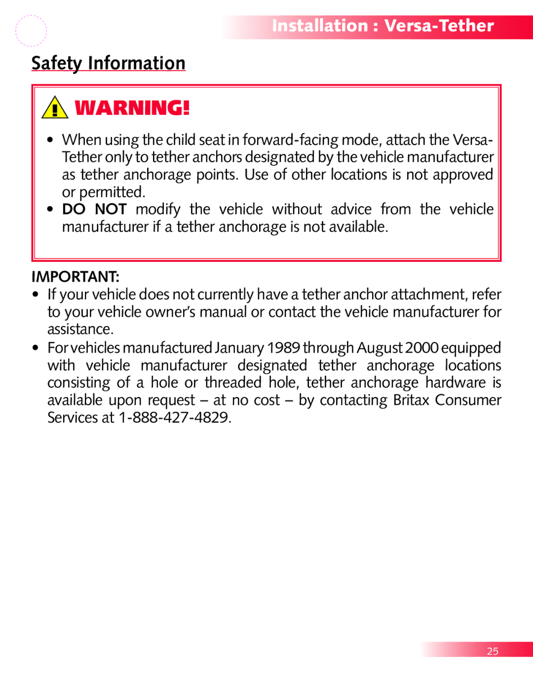 Britax P321900 manual Safety Information 