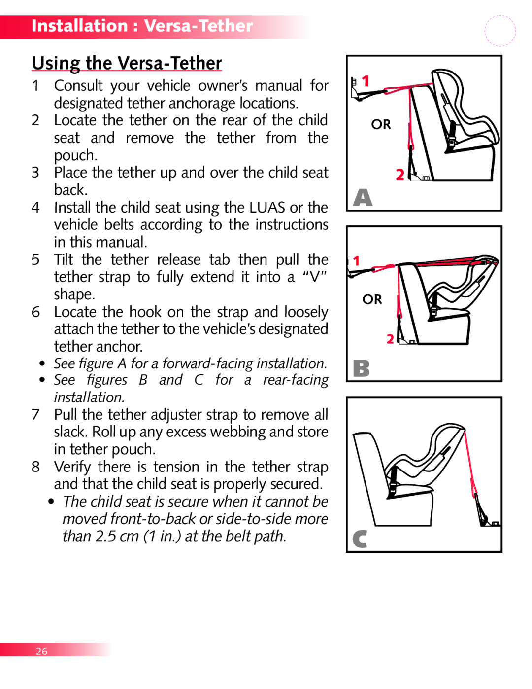 Britax P321900 manual Using the Versa-Tether 