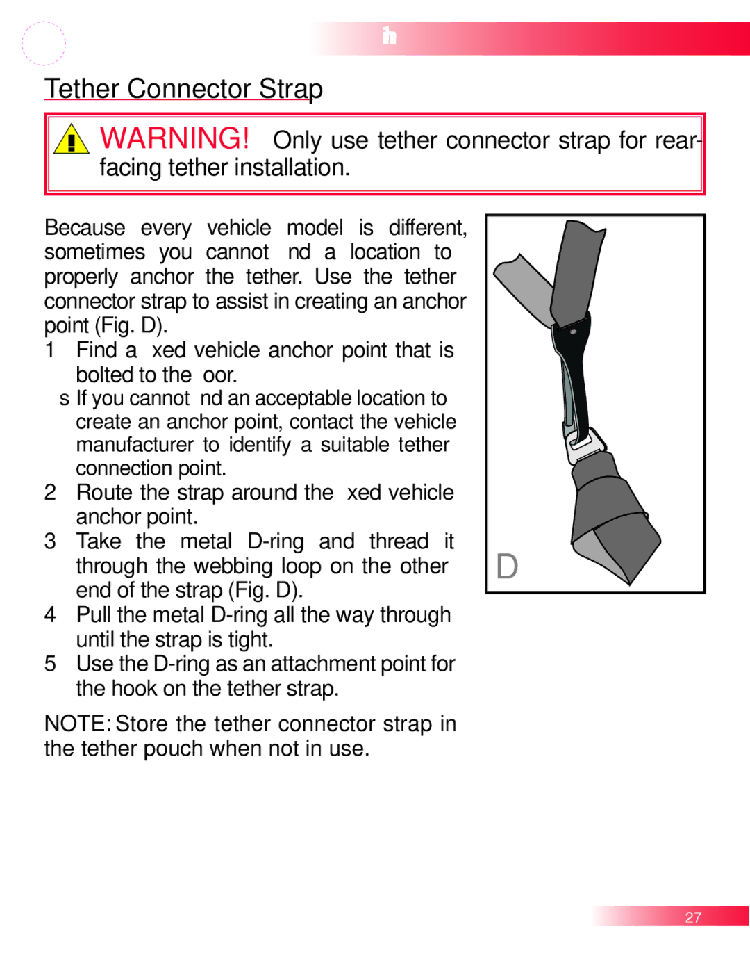 Britax P321900 manual Tether Connector Strap 