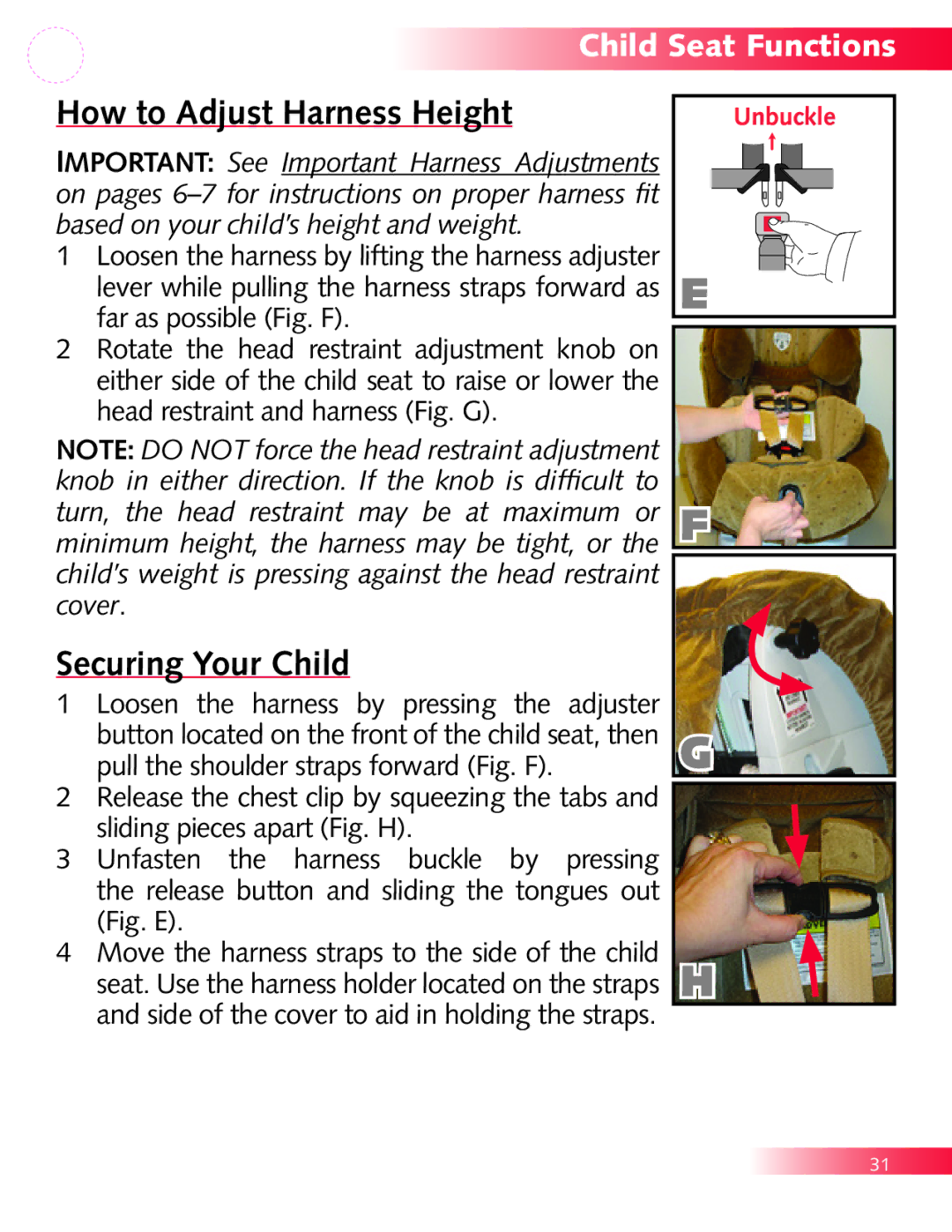 Britax P321900 manual How to Adjust Harness Height, Securing Your Child 