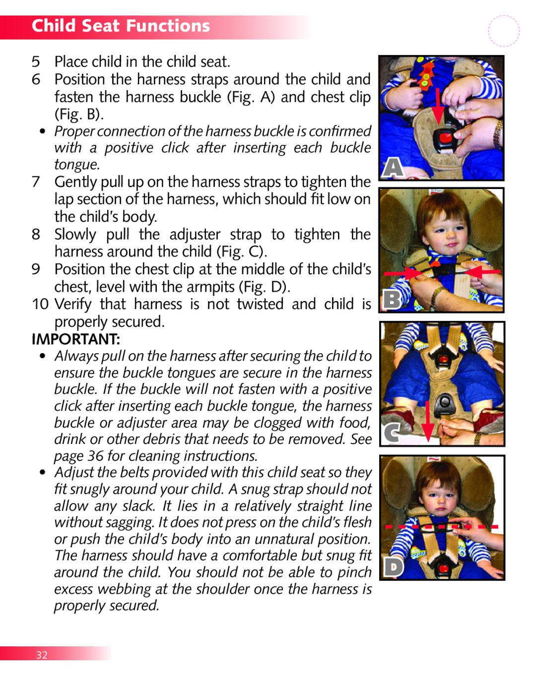 Britax P321900 manual Child Seat Functions 