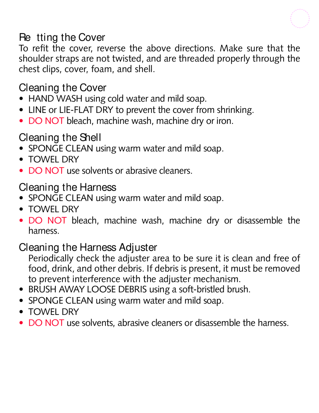 Britax P321900 manual Refitting the Cover 