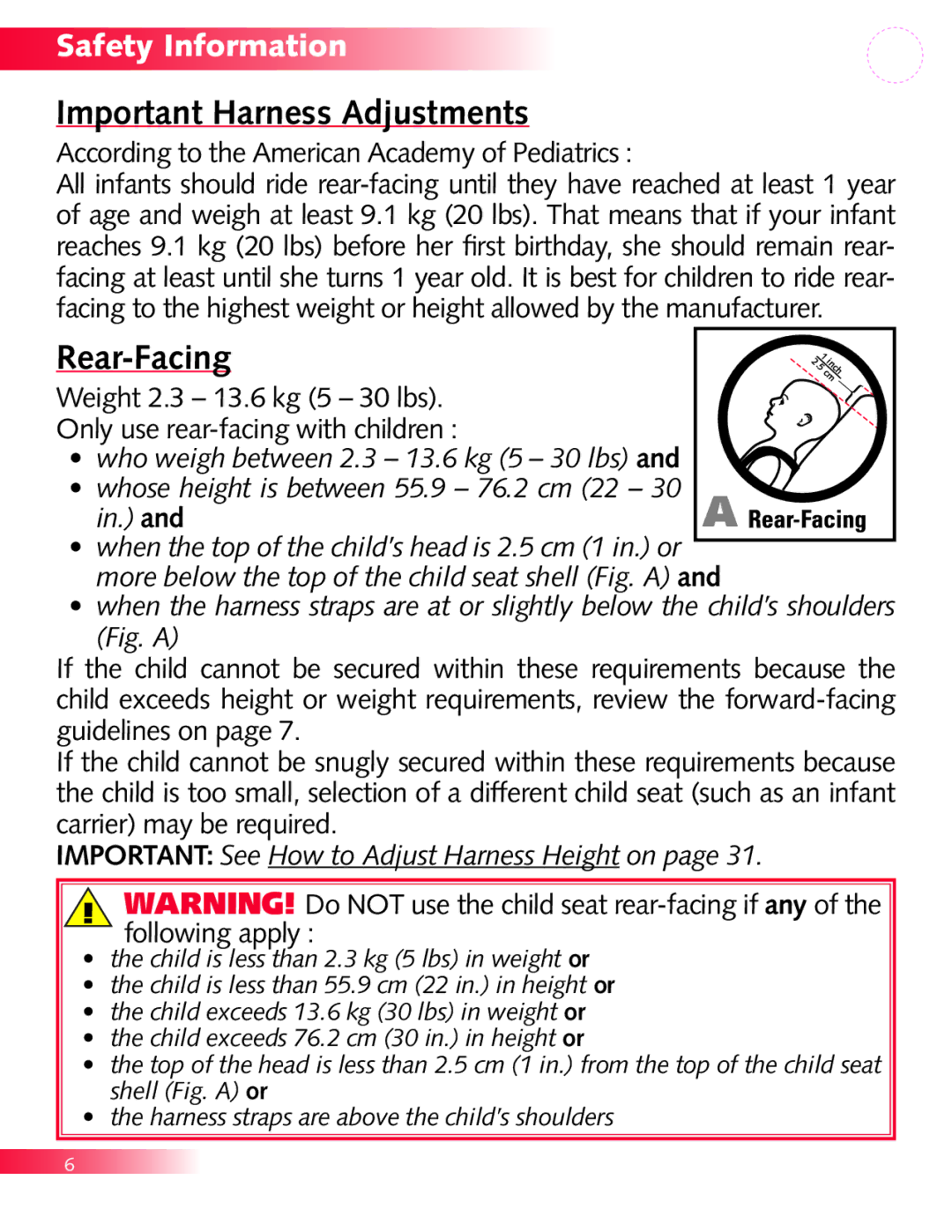 Britax P321900 manual Important Harness Adjustments, Rear-Facing 