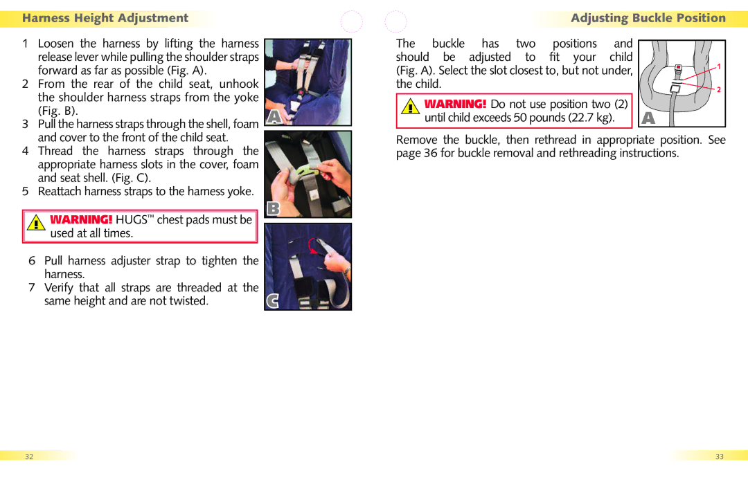 Britax Regent manual Harness Height Adjustment, Adjusting Buckle Position 