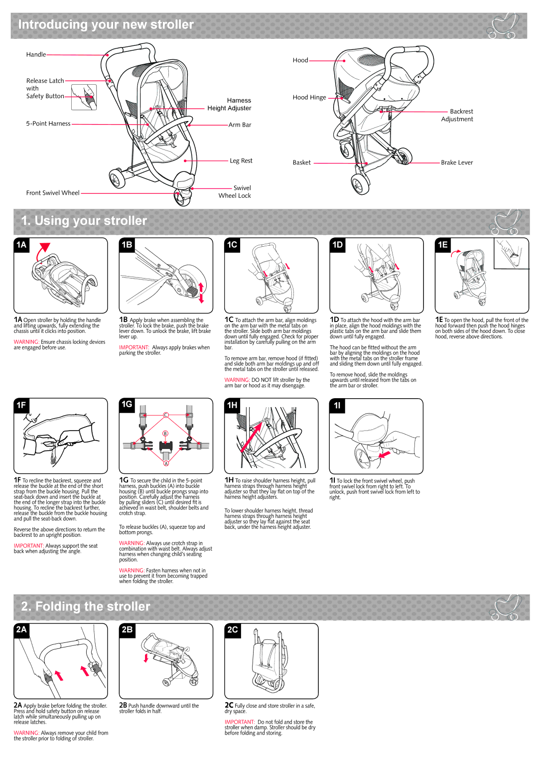 Britax stoller manual Brake Lever, Lifting upwards, fully extending, On the arm bar with the metal tabs on, Lever up 