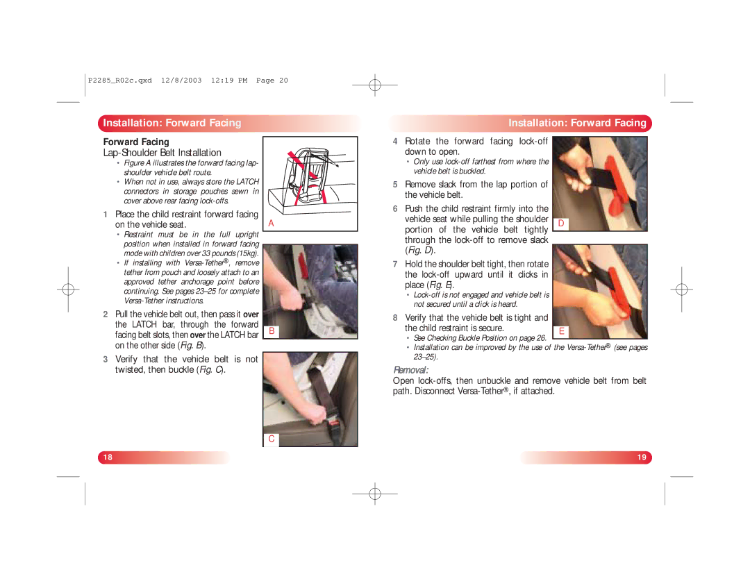 Britax Wizard manual Place the child restraint forward facing on the vehicle seat 