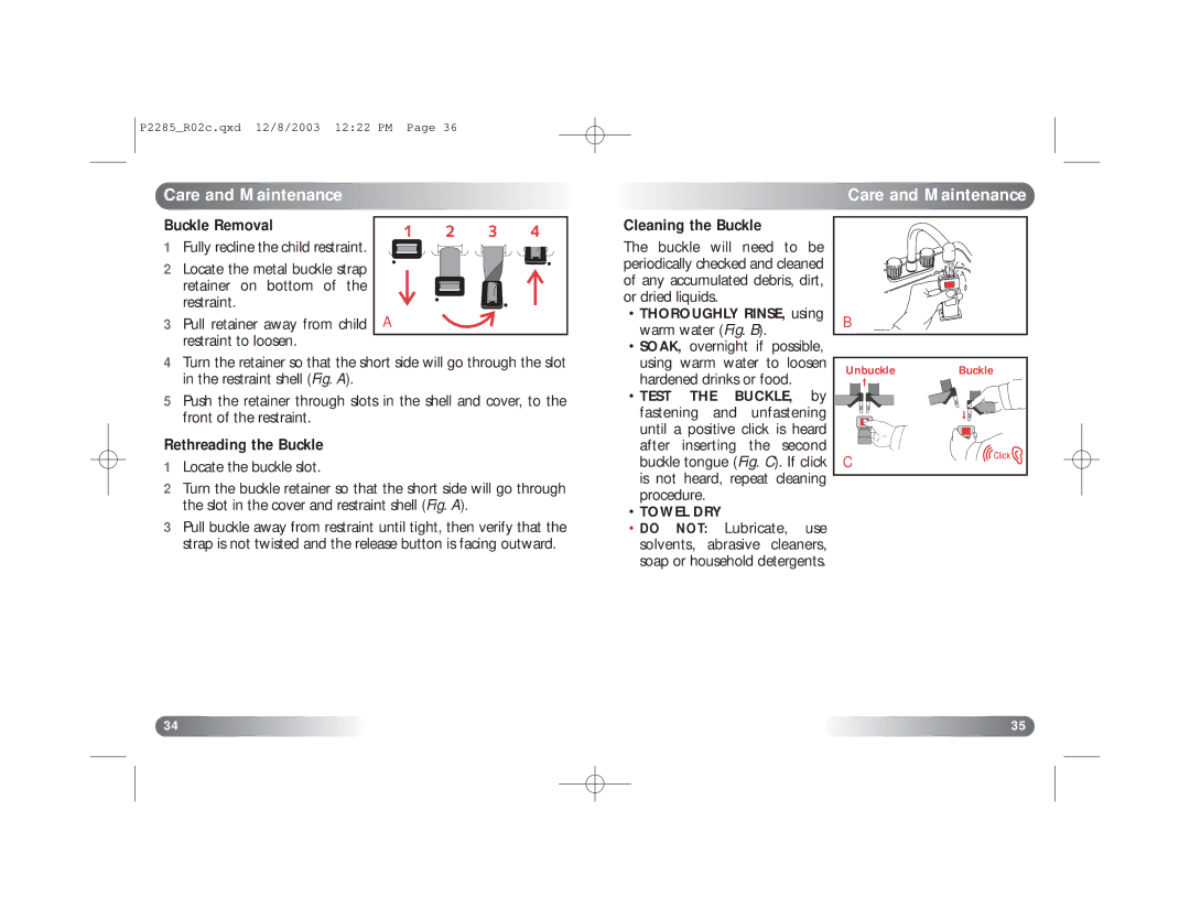 Britax Wizard manual Buckle Removal, Cleaning the Buckle, Rethreading the Buckle 