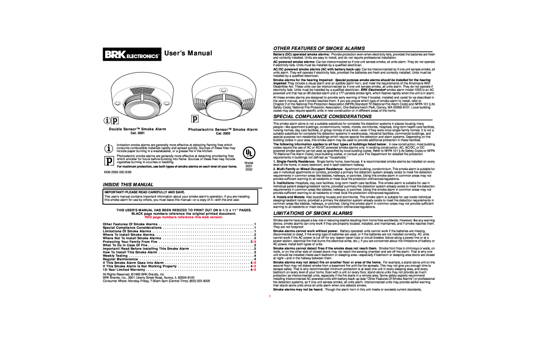 BRK electronic 3001 user manual Inside This Manual, Other Features Of Smoke Alarms, Special Compliance Considerations 