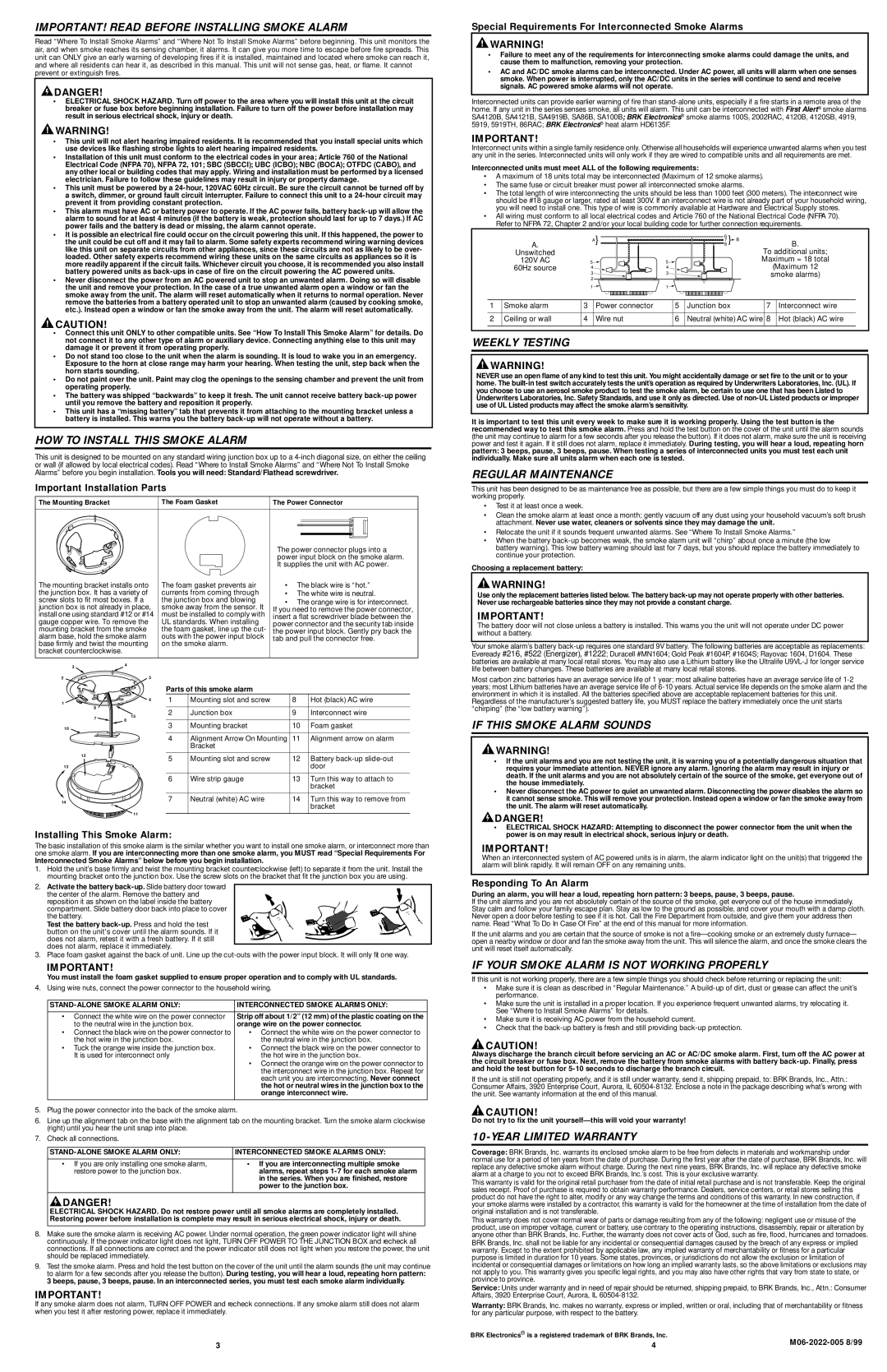 BRK electronic 2002RAC IMPORTANT! Read Before Installing Smoke Alarm, HOW to Install this Smoke Alarm, Weekly Testing 